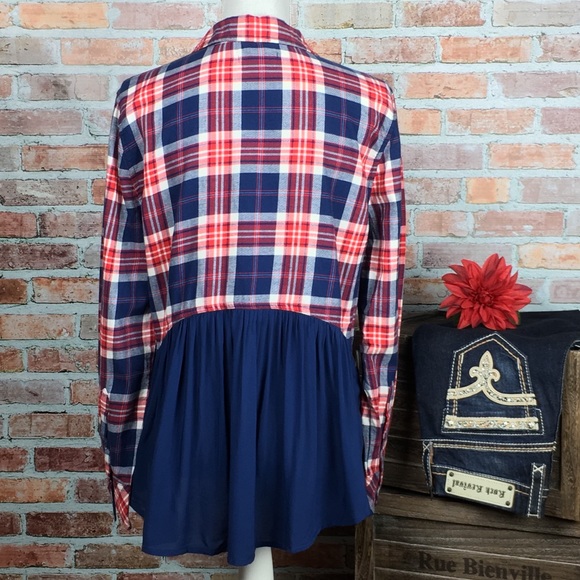 *SOLD* BEACH LUNCH LOUNGE Plaid Peplum Back Top - Picture 3 of 4